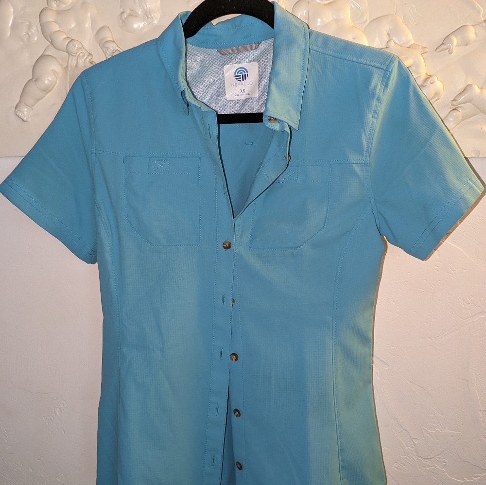 Nepallo SS Button-up XS shirt, Blue Jay UV Protection Vented Fish Hike Sail